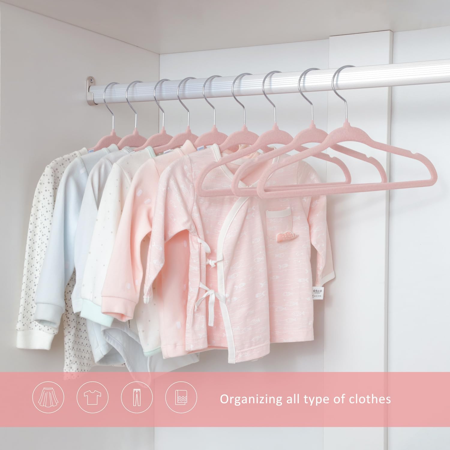 ManGotree Baby Hangers - Ultra Thin Non-Slip Kids Coat Hangers, 15 Pack in Light Pink