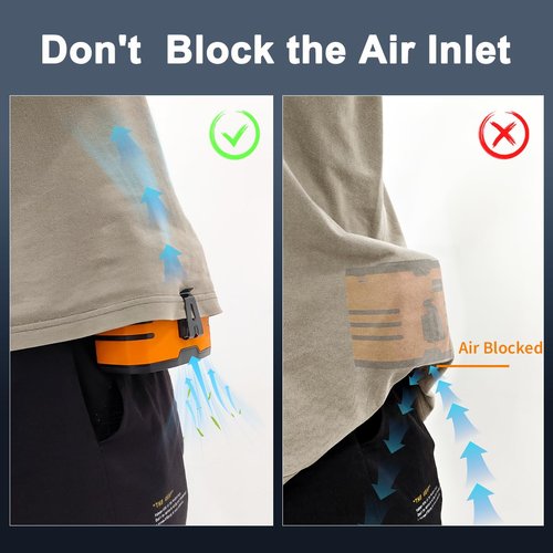 WAFTING Portable Waist Fan - High-Speed Belt Fan, 10-Speed Adjustable, 10000mAh Rechargeable, LED Display Shirt Air Conditioner for Camping, Hiking, and Outdoor Work