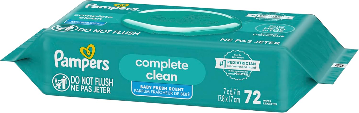 Pampers Baby Wipes - Complete Clean Fresh Scented Wipes for Gentle Head-to-Toe Care | 72 Count