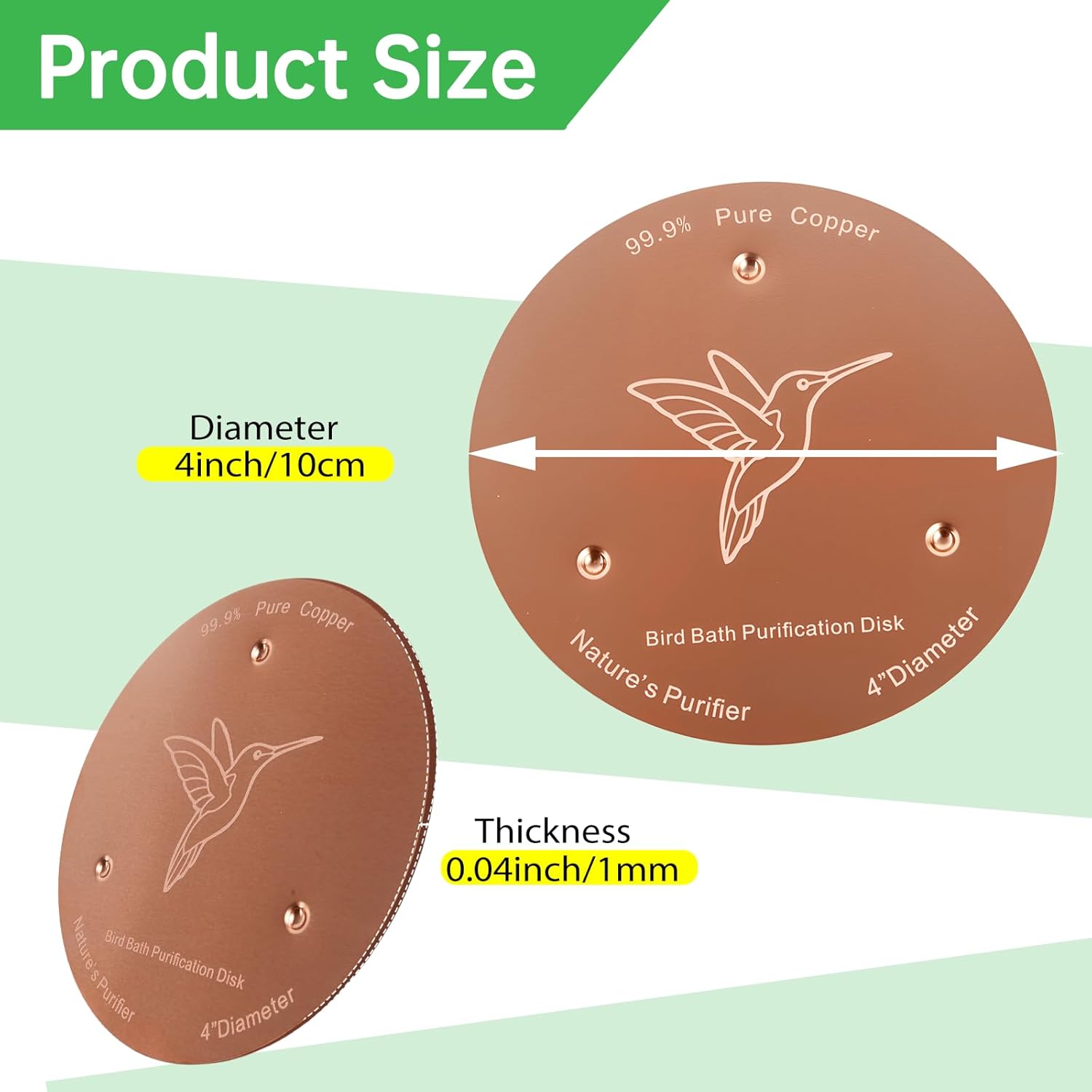 Skiennix Bird Bath Copper Discs - 99.9% Pure Copper Cleaner with Reinforced Design | Universal Fit for Outdoor Use