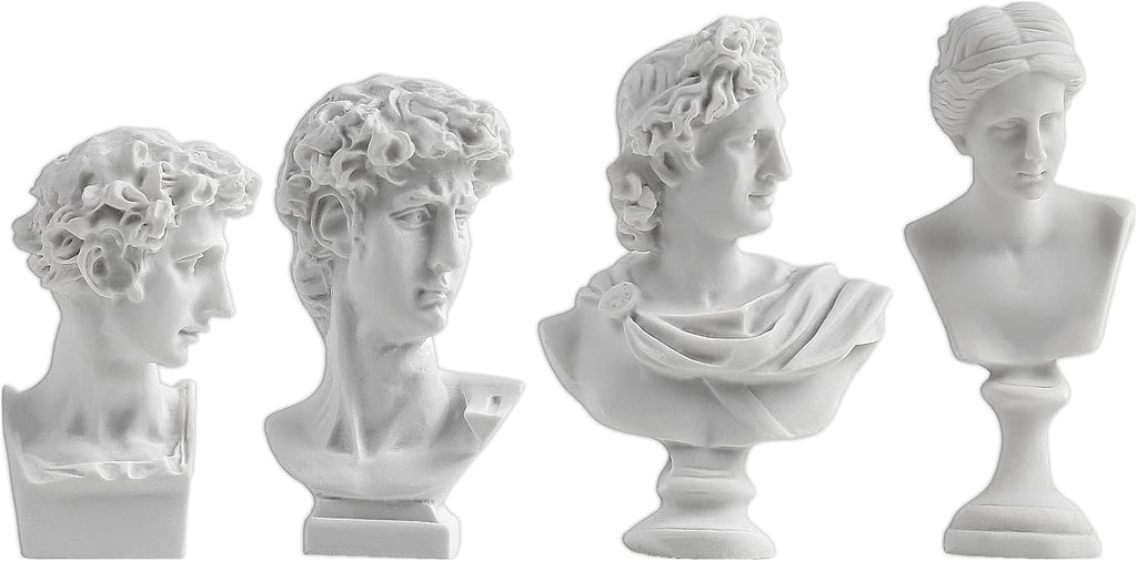 Skiennix Mini Greek Statues - Mythology Figurines Set of 4 | Resin Busts for Home & Office Decor