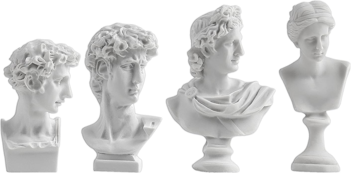 Skiennix Mini Greek Statues - Mythology Figurines Set of 4 | Resin Busts for Home & Office Decor