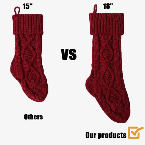 Fesciory Christmas Stockings, 6 Pack 18" Large Cable Knit Stocking & Decor for Family Holiday Xmas Party Gift, Burgundy