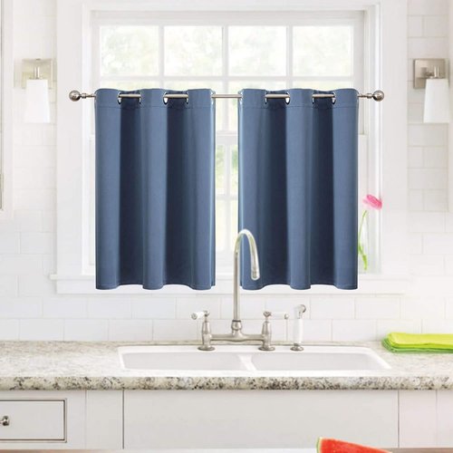 ChrisDowa Small Window Curtains - Grommet Thermal Insulated Room Darkening Panels | Stone Blue, 34 x 36 Inch