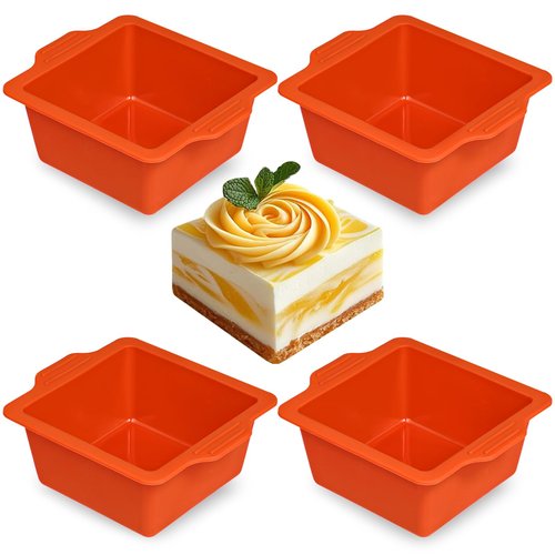 Webake 4 Inch Silicone Square Cake Pans, Nonstick Mini Square Silicone Molds for Baking, Ice Cube, Jelly, Soap, BPA Free Set of 4