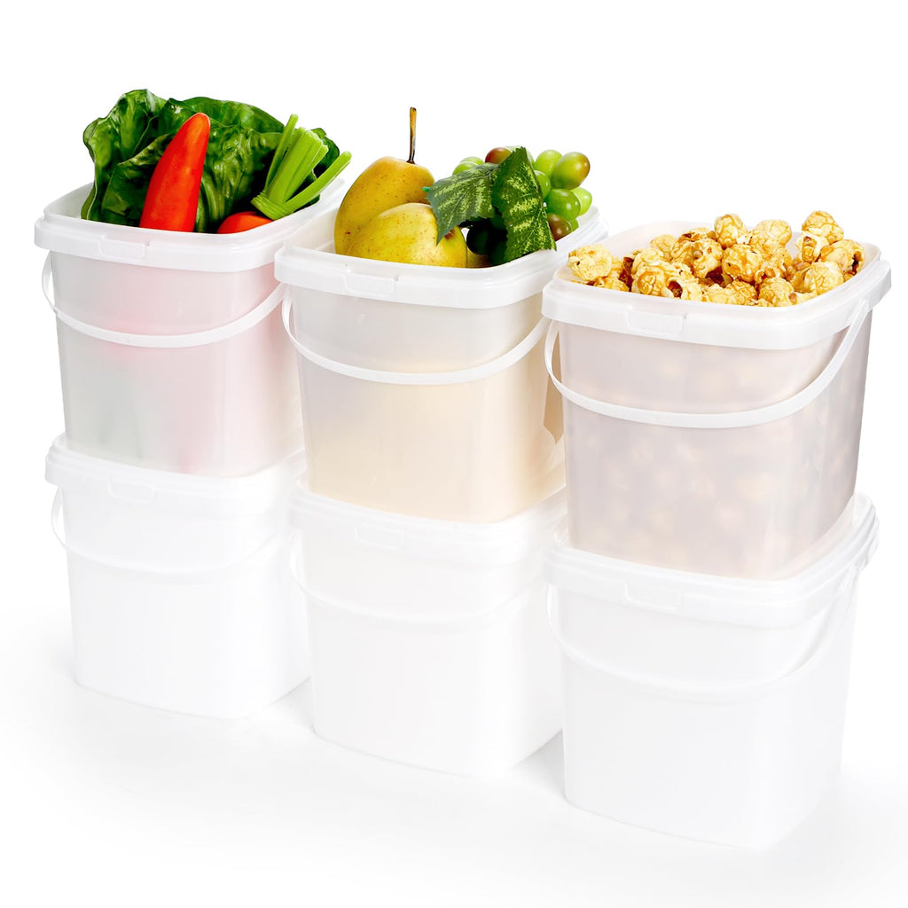 Yopay 20 Pack Plastic Bucket with Lid, 68 OZ Ice Cream Container with Handle, White Sealable Square Food Grade Deli Storage Pails for Pickles Paint Water, Art Crafts Projects