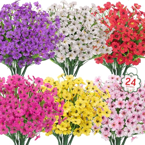 Roberly 24 Bundles of Multicolor Artificial Flowers for Outdoors