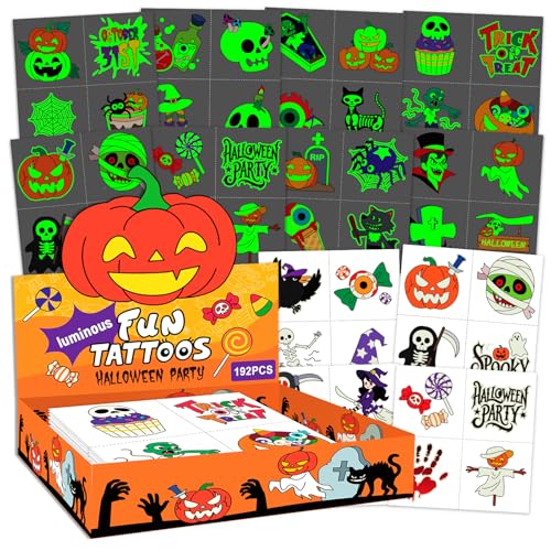 EMOME 192 Pcs Luminous Halloween Temporary Tattoos for Kids Party Favors