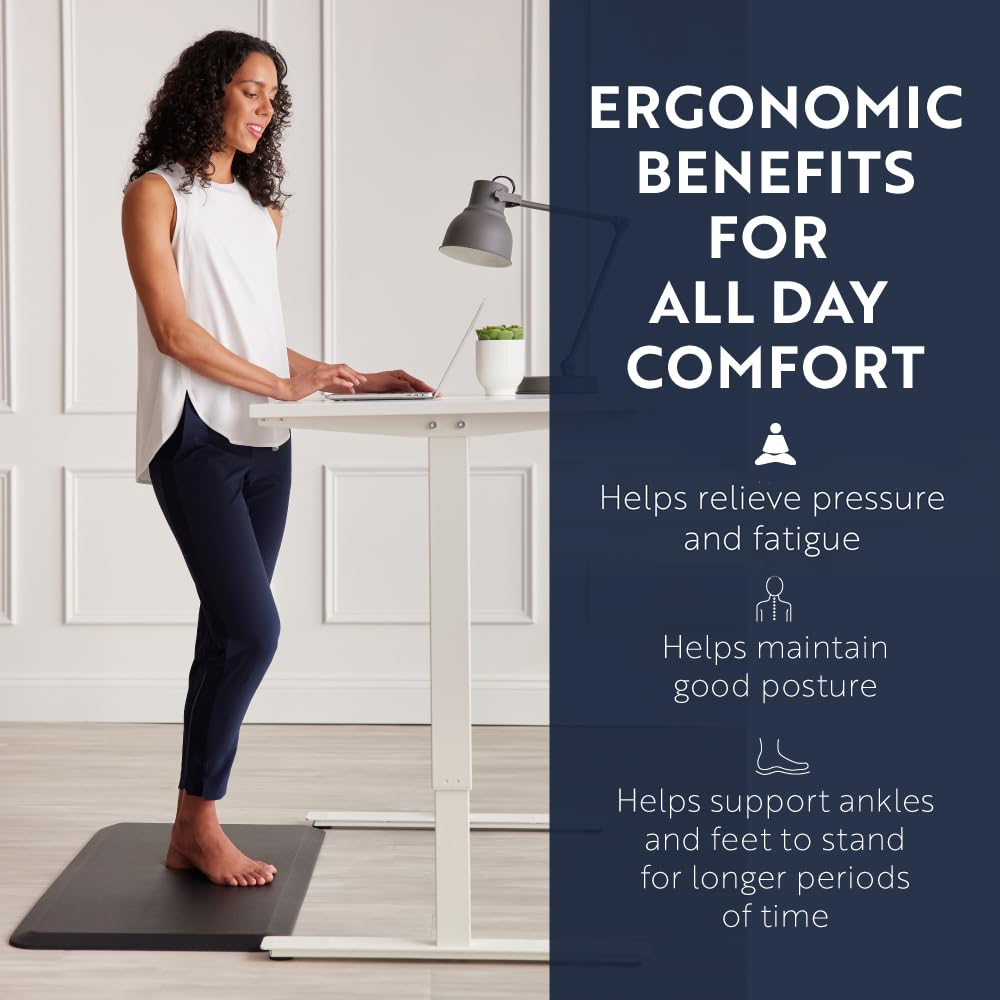 KANGAROO Anti Fatigue Mats for Kitchen Floor, 58x20, Reduce Foot, Knee, Back Pressure, 3/4 Inch Thick Cushioned Ergonomic Mat, Waterproof Comfort Rug for Under Sink, Standing Desk, Store Floors, Black