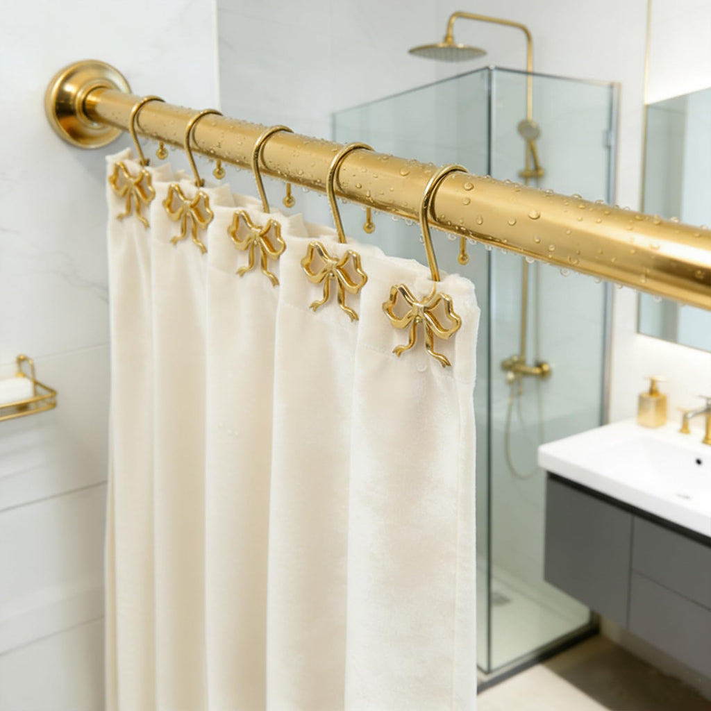 Udihch Bow Shower Curtain Hooks,12-Pack, Elegant Shower Curtain Hangers Suitable for Bathrooms, Bedrooms, Living Rooms and Children's Rooms,Easy to Slide, Fits Standard Rods. (Gold)