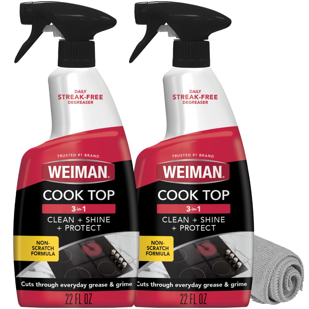 Weiman 2-Pack Cooktop Cleaning Spray & Microfiber Cloth – Cooktop & Oven Cleaner for Streak & Residue Free - Non-Abrasive Degreaser Safe for Glass & Ceramic