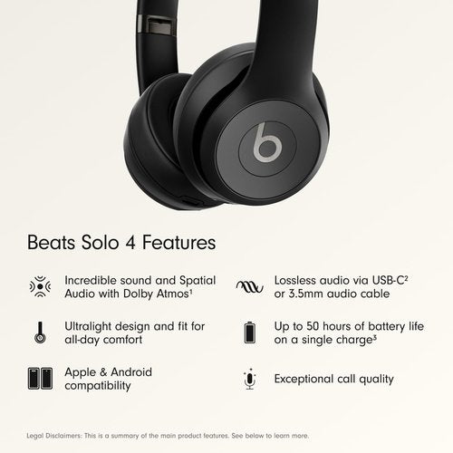 Beats Solo 4 Wireless On-Ear Bluetooth Headphones - 50-Hour Battery Life, Ultra-Lightweight Comfort | Matte Black