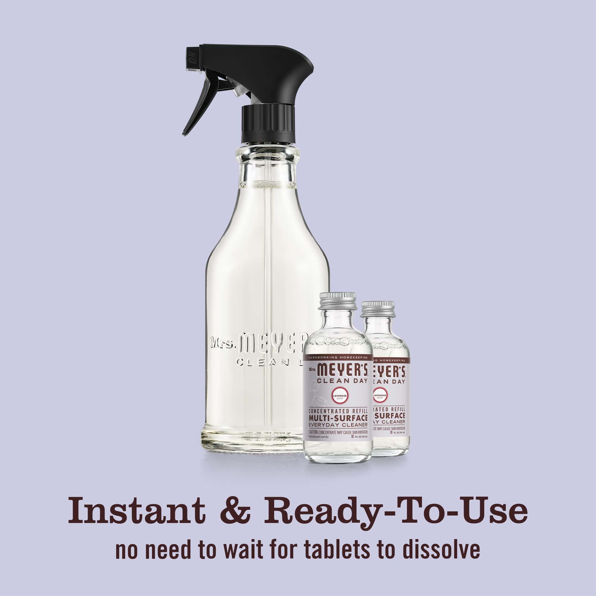 MRS. MEYER'S CLEAN DAY Multi-Surface Everyday Cleaner Concentrated Refills, 4 Concentrated Refills (2 Fl. Oz. each), Lavender Scent, Makes 64 Fl. Oz. Total