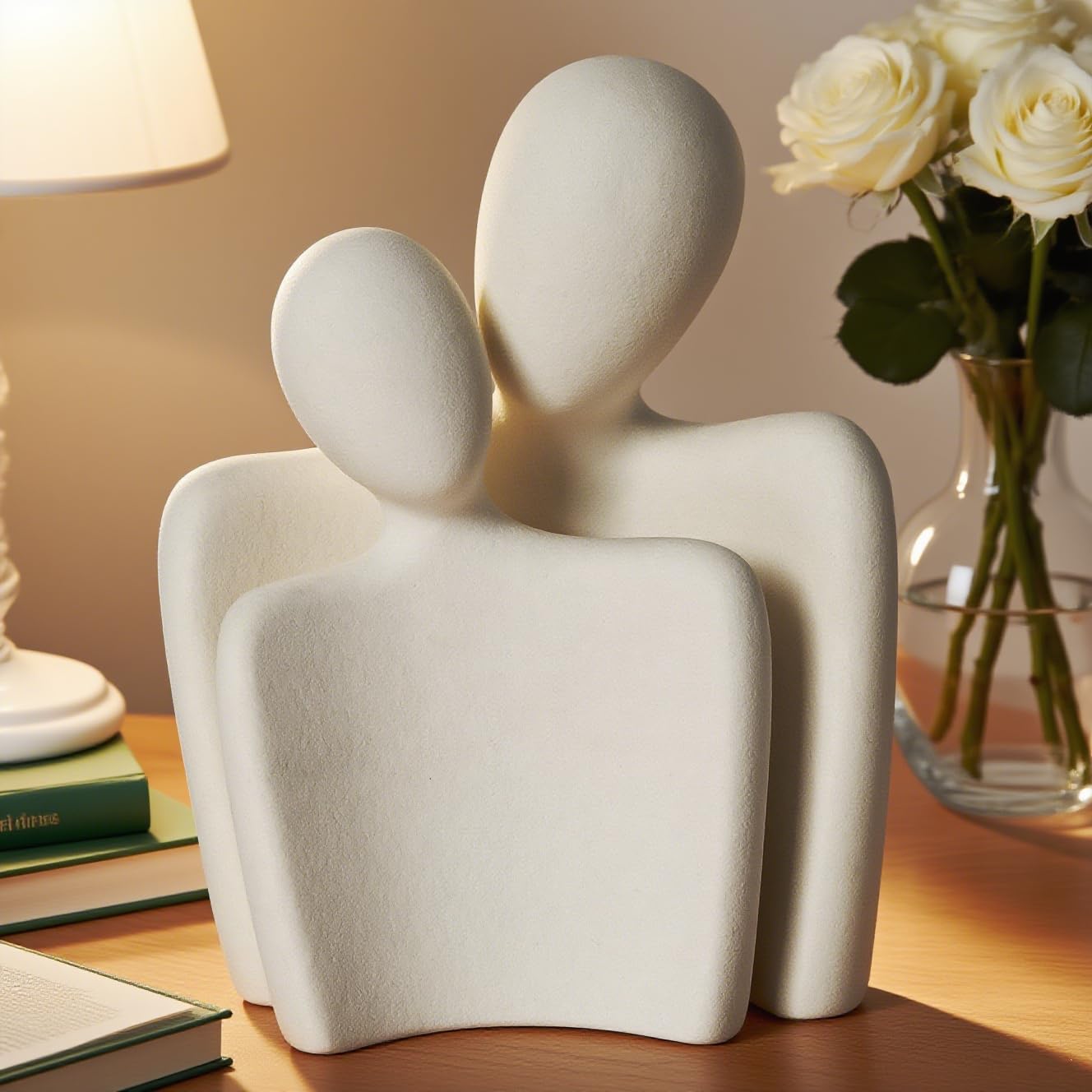 Modern Home Decor | Hugging Couple Sculpture by [Brand Name] - White Ceramic Figurine for Living Room & Bedroom