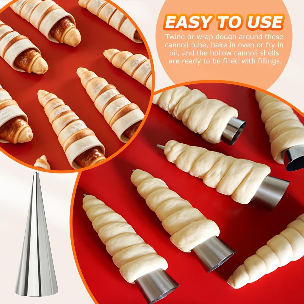 Skiennix 35-Piece Cream Horn Molds - Non-Stick Baking Tubes for Cannoli & Danish Pastry | Silver