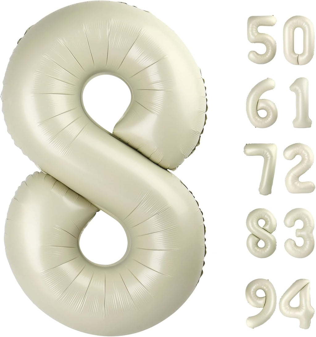 Number 8 Balloon - Cream 40 Inch Birthday Decoration for Boys & Girls | Party Supplies