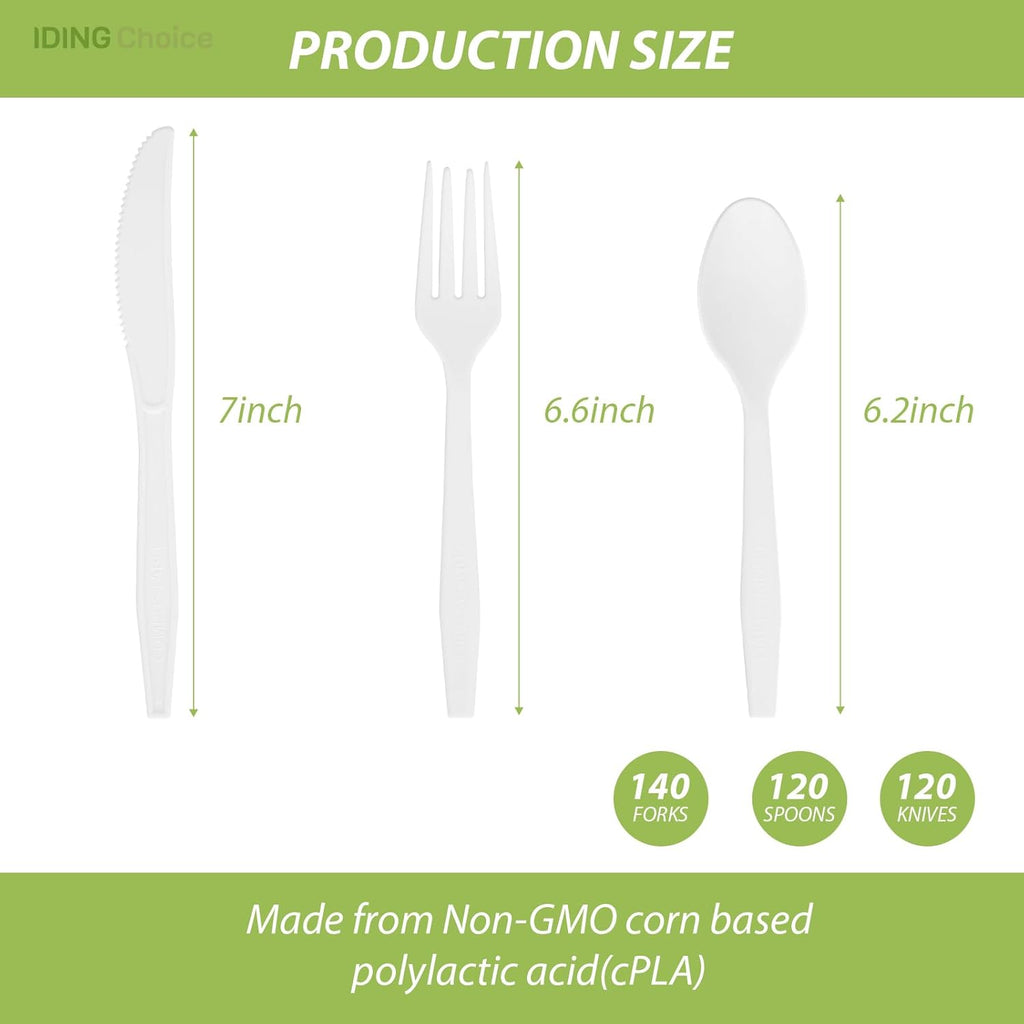 Skiennix 380 Count Heavy Duty Compostable Cutlery Set - Eco-Friendly Silverware for Events | Forks, Spoons & Knives