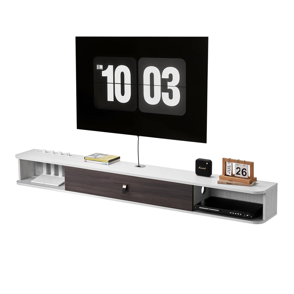 VEVOR Modern Floating TV Stand, 71'' Wall Mounted Media Console for 80 inch TVs, Floating Entertainment Center Under TV Shelf with Storage Cabinet for Bedroom & Living Room, White