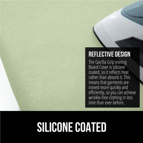 GORILLA GRIP The Original Ironing Board Cover and Pad, Silicone Coating, 400°F Scorch Resistant Thick Padding, Heavy Duty Iron Covers Standard Boards, Hook and Loop Fastener Strap, Sage 15x54