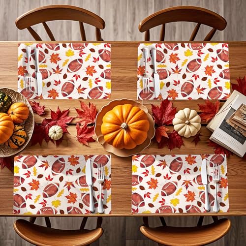 WRAPAHOLIC Fall Disposable Paper Placemats Set - 50 Sheets 11x17 Inch Footballs & Leaves