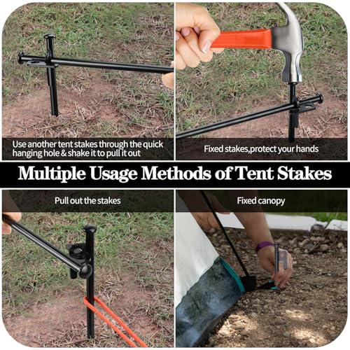 8 Pack 8in Heavy Duty Forged Steel Tent Stakes and Hammer Set, with Storage Pouch, Available in Rocky Place