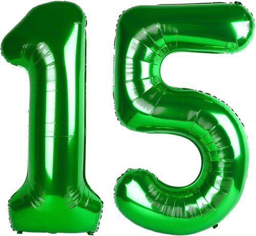 15 Balloon - Dark Green 40-Inch Large Foil Birthday Number Balloons for Men, Women & Kids