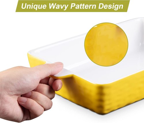Garvee Ceramic Baking Dish Set - Set of 3 Rectangular Casserole Dishes with Handles | Yellow (11.7"/8.75"/6.5")