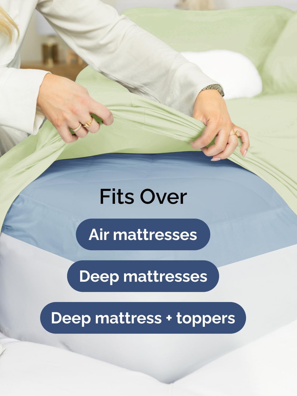 Skiennix Extra Deep Queen Sheet Set | 6-Piece Breathable Cooling Bedding - Soft, Wrinkle-Free Light Sage