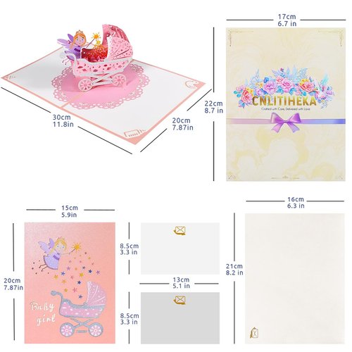 CNLITIHEKA New Baby Card for Girl, Pop Up New Baby Card, Welcome Baby Shower, Newborn, Congratulations.