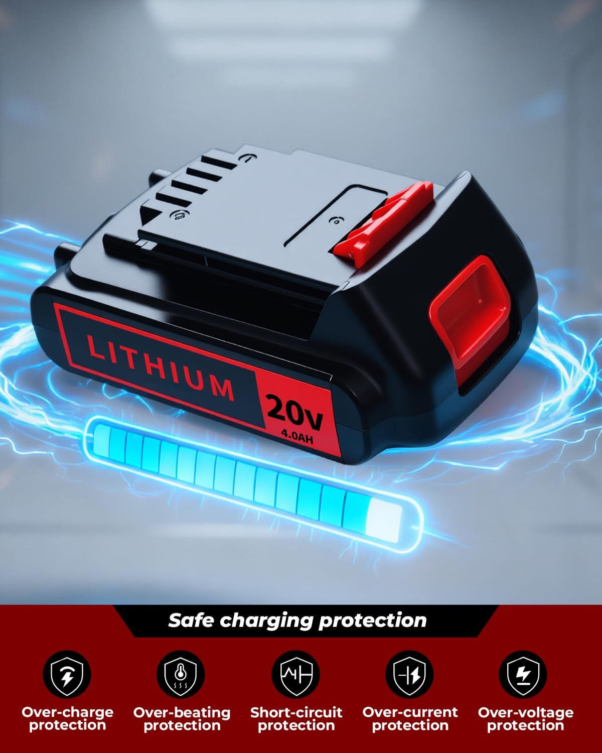 Black and Decker 20V 4.0Ah Lithium-Ion Battery - High-Capacity Replacement, 2-Pack, Compatible with LBXR20 Series