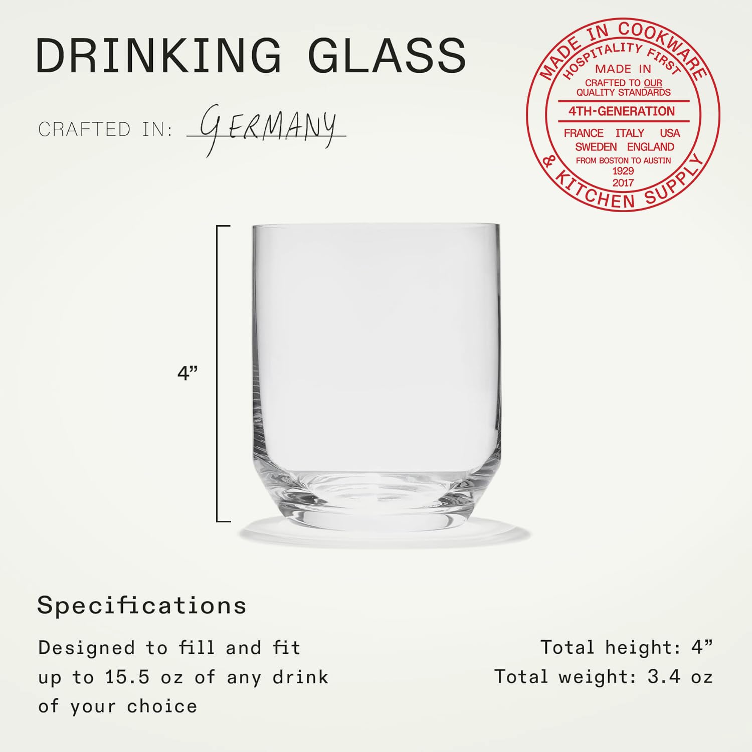 Made In Cookware | Drinking Glasses | 15 oz | Set of 4 | Made of Ultra-Durable Crystal | Crafted in Germany