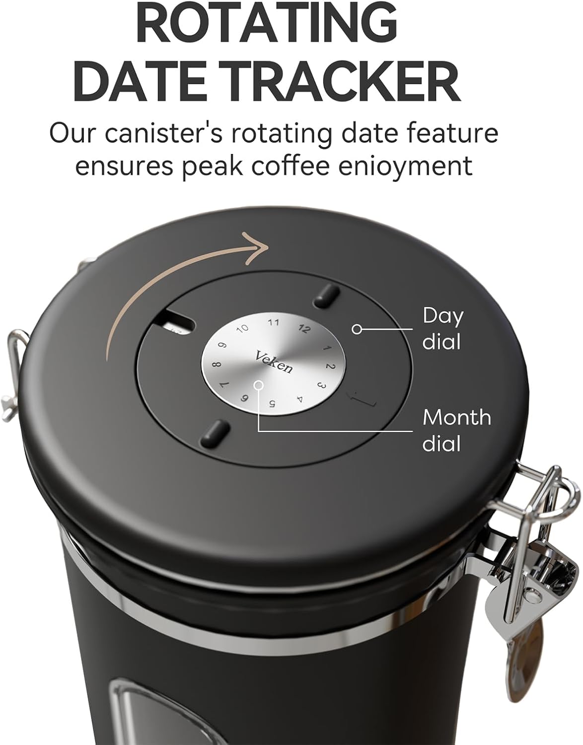 Veken Coffee Canister - Airtight Stainless Steel Storage Container with Window | 22oz Black