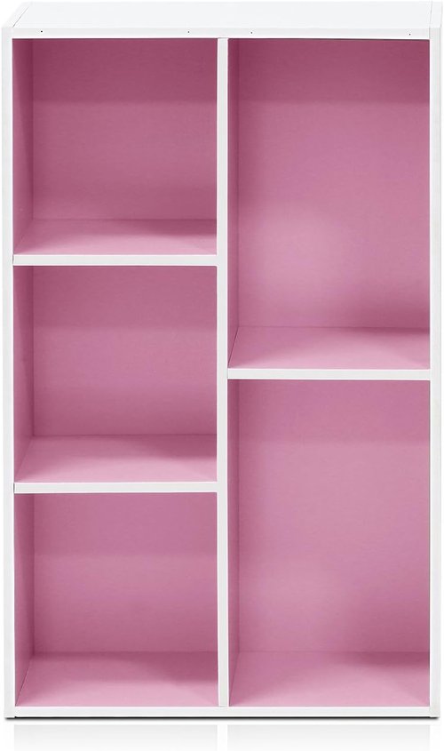 Furinno LUDER 5-Cube Bookshelf - Reversible Design, Easy Assembly | White/Pink, 9.4 x 19.5 x 31.5