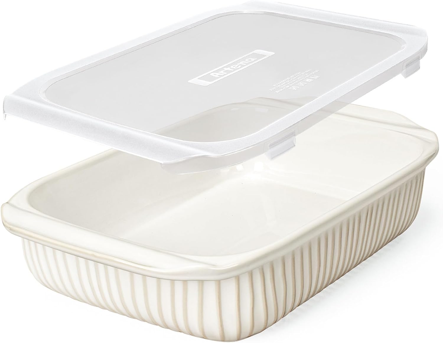 Artena Baking Dish - 5.1 Quart Casserole Dish with Handles | Oven Safe Ceramic Soup Crocks & Lids