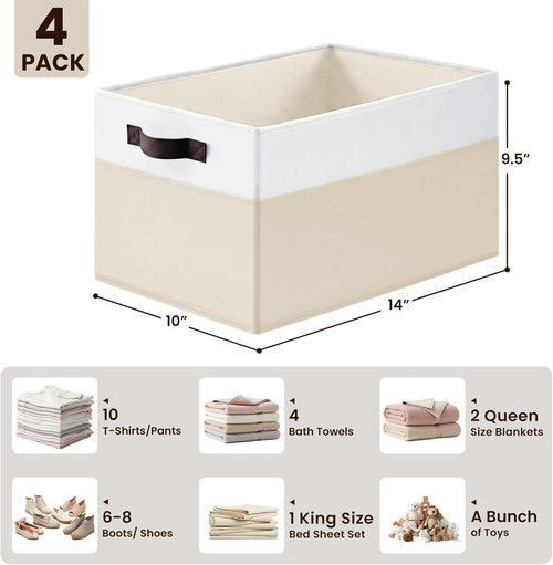 Criusia Baby Clothes Organizer Bins - 4 Pack Fabric Storage Baskets with Handles | Odorless, 14L x 10W x 9.5H