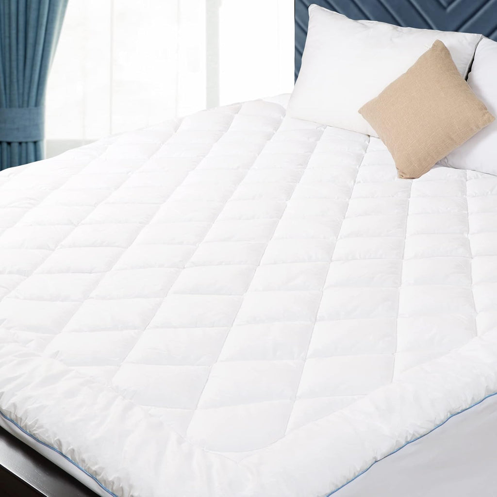 Skiennix Queen Mattress Pad - Quilted Cotton Cover with 18-22" Deep Pockets | Noiseless & Breathable Design