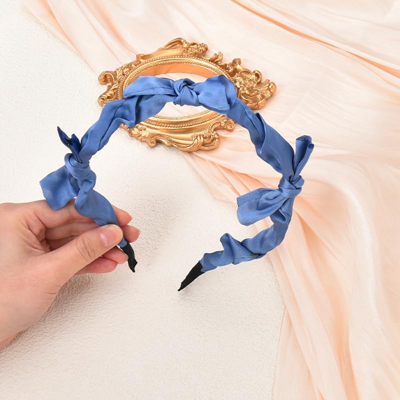 Kilener Blue Satin Bow Headband for Women and Girls Hair Accessories