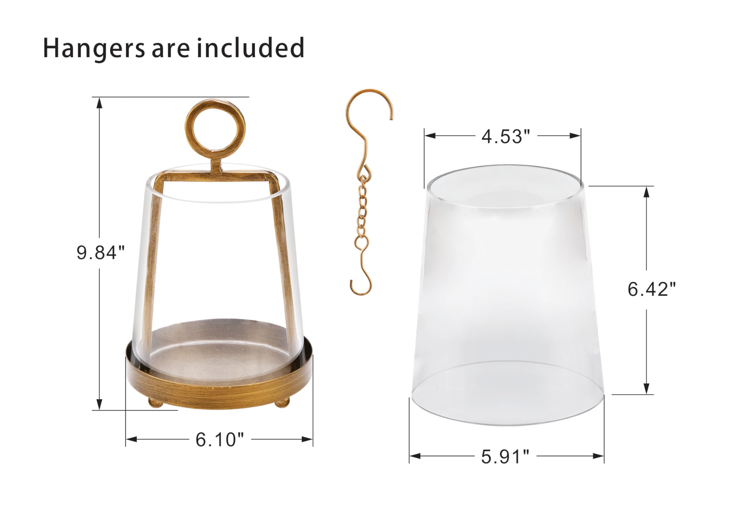 Twakutwaku 6" Wide Modern Farmhouse Metal Hurricane Candle Holder with Handmade Sturdy Glass Sleeve in Antique Brass for Pillar Candle & Plants, Glass Hurricane Lantern, Industrial, Minimalistic