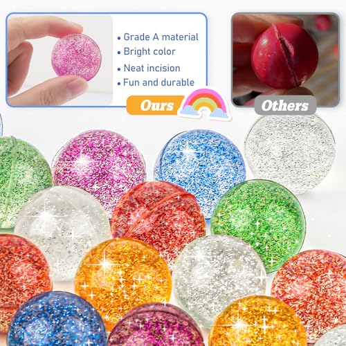 Ohanniewa 24 Pack Glitter Bouncy Balls - Bright 32mm Rubber Kids Toys - Color 5