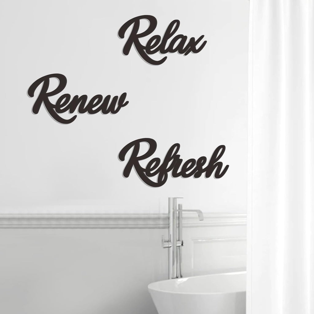 Skiennix Wooden Bathroom Decor - Relax Renew Refresh Sign | Large Black Design - Perfect for Home