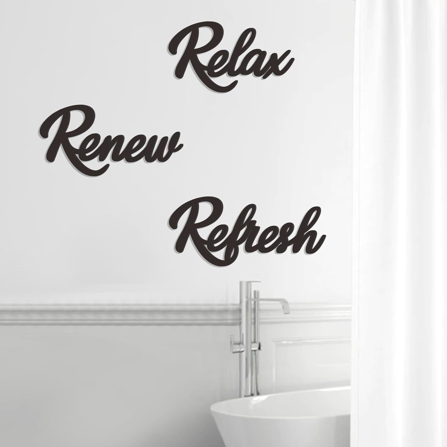 Skiennix Wooden Bathroom Decor - Relax Renew Refresh Sign | Large Black Design - Perfect for Home