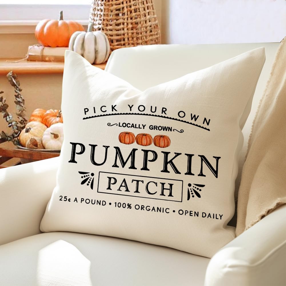 RABUSOFA Fall Pillow Covers - 18x18 Inch Waterproof Cushion Cases | Thanksgiving Pumpkin Patch Design