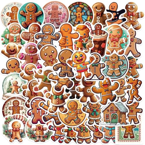 50 Pcs Gingerbread Man Stickers Waterproof Vinyl Holiday Christmas Decals