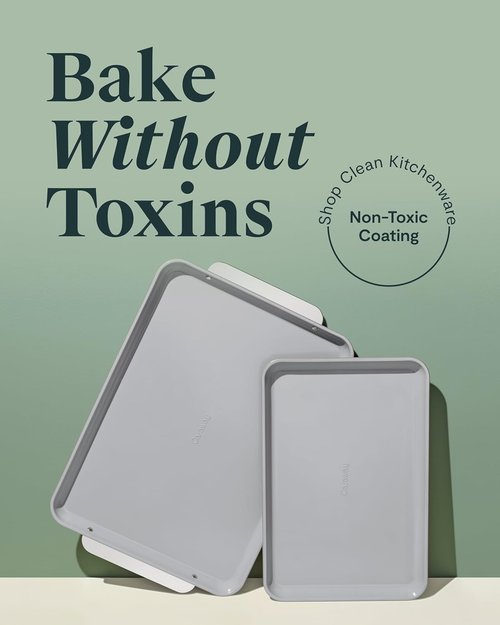 Caraway Non-Stick Ceramic Baking Sheet Duo - Non-Toxic & PTFE-Free - 18 x 13" Large & 15 x 10" Medium - Cream