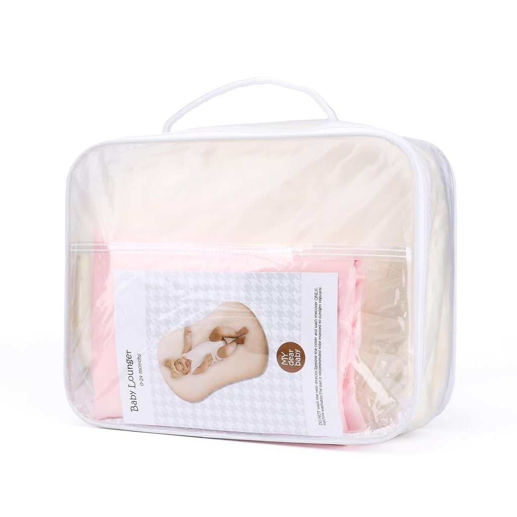 Skiennix Infant Support Cushion - Portable Baby Lounger & Tummy Time Mat, Soft Cotton, Waterproof, Pink