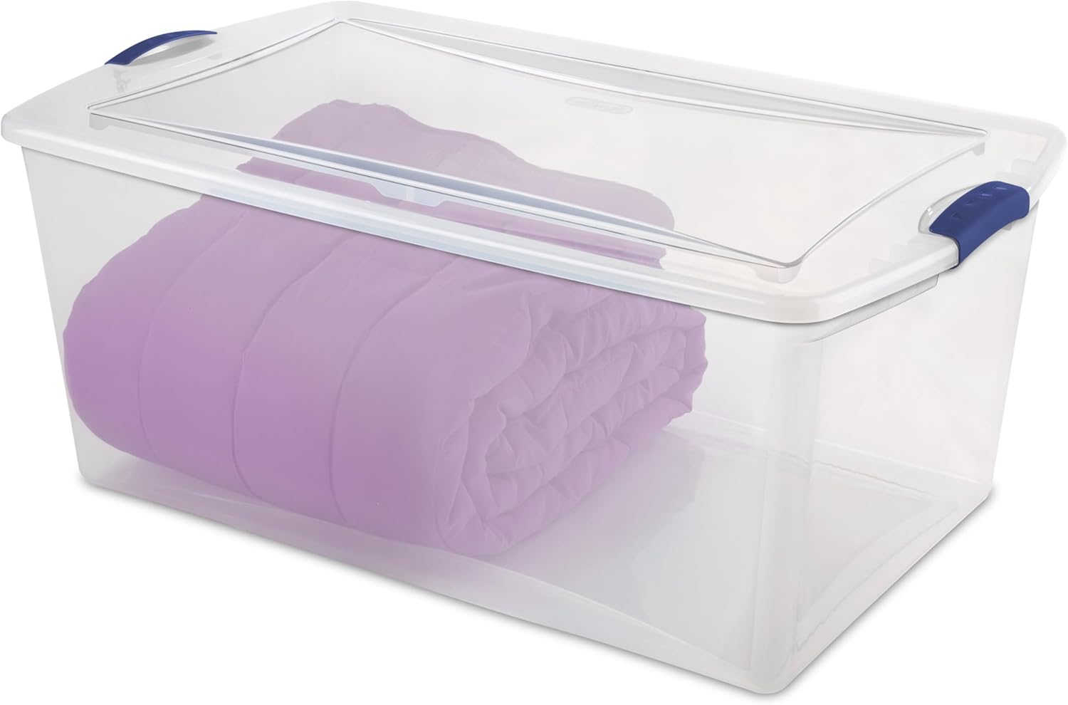 Skiennix 105 Qt. Plastic Storage Bin - Durable, Stackable Clear Tote with Blue Buckles | Ideal for Organization