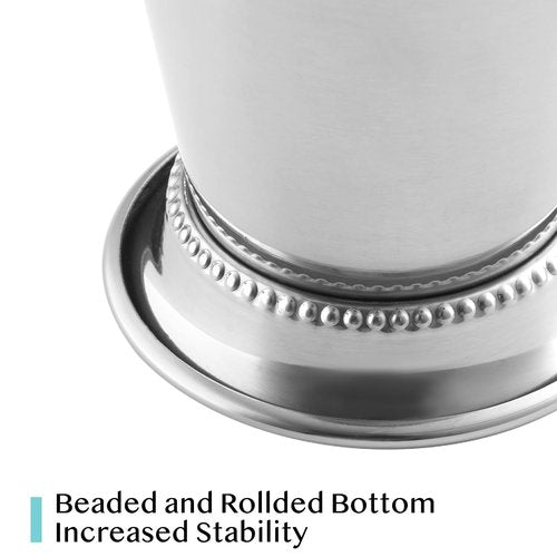 Fijinhom 12oz Mint Julep Cups with Straws Set of 4, Stainless Steel Beaded Mint Julep Cups, Mint Julep Glasses for Cocktails Mixed Drinks, Metal Cups for Beer Juice Beverage Party Bar Home Restaurant