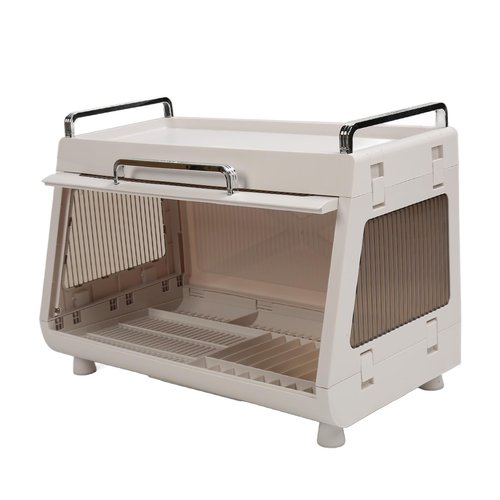 ICRPSTU Dish Drying Rack Container with Lid Large Capacity 19x11x13in Sturdy Versatile Dish Drainer for Kitchen Bowls Plates (Brown)