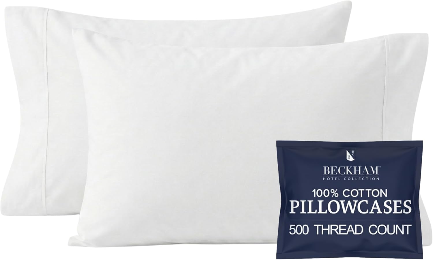 Beckham Hotel Collection Pillowcases - Queen Size Set of 2 | Cool Touch Cotton Sateen, 500TC, Silky Smooth White