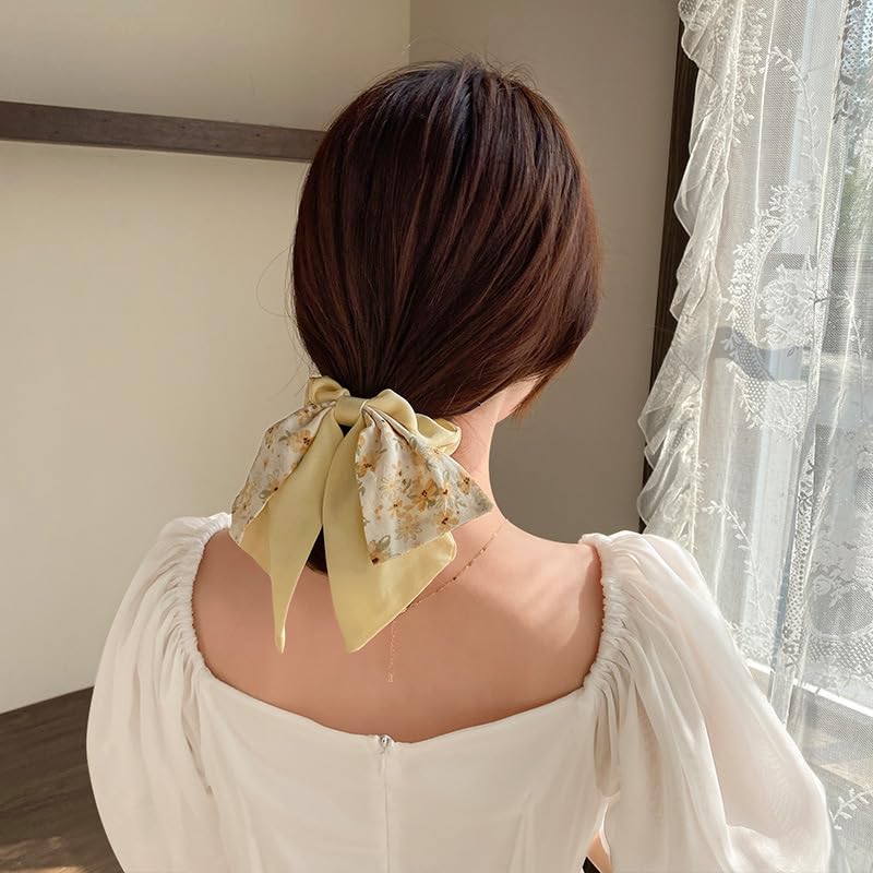 Chiffon Bow Scrunchies 2pcs Large Yellow Hair Tie Bows for Women